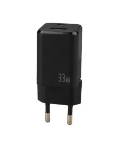 Зарядний пристрій Usams T43 GaN Mini PD 33W Type-C+USB Чорний (Black)