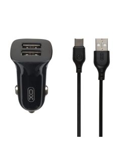 Автомобільний зарядний пристрій XO TZ10 2.4A/2USB + кабель Type-C Чорний (Black)