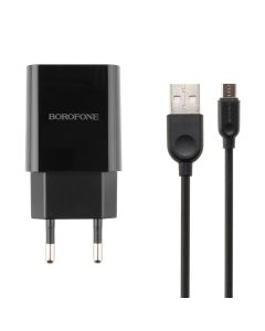 Зарядное устройство Borofone BA53A Powerway 2USB 2.1A + кабель Micro-USB Черный (Black)