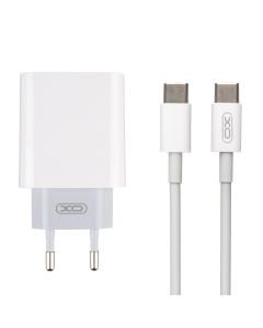 Зарядное устройство XO L64 QC+PD 20W/USB+USB-C + кабель Type-C to Type-C Белый (White)
