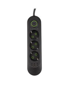 Мережевий фільтр F03U 3 розетки + 3 USB Чорний (Black)