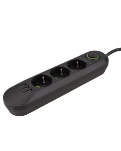 Мережевий фільтр F03U 3 розетки + 3 USB Чорний (Black)