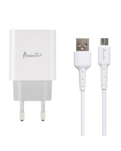 Зарядний пристрій Avantis A825 1USB 2.1A + кабель Micro-USB Білий (White)