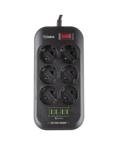 Мережевий фільтр Gelius PowerStrip U-Power GP-PS-002 (6 220V Ports/ 4 USB Ports) Чорний (Black)