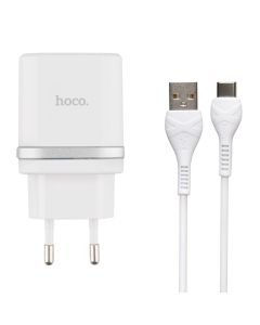 Зарядное устройство Hoco C12Q QC 3.0 (1USB) + кабель Type-C 3A Белый (White)