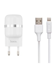 Зарядное устройство Hoco C41A Wisdom (2USB) 2.4A + кабель Lightning Белый (White)