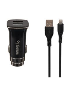 Автомобільний зарядний пристрій Borofone Gelius Apollo GP-CC01 + кабель Lightning Чорний (Black)
