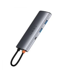Тип-С хаб Baseus Metal Gleam 7в1 (Type-C к 1 HDMI+2 USB3.0+1 USB-C+1 PD+1 SD/TF) Серый (Grey)