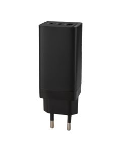 Зарядний пристрій Glasscove GaN2 (2USB-C + 1USB) 65W + кабель Type-C to Type-C 100W Чорний (Black)