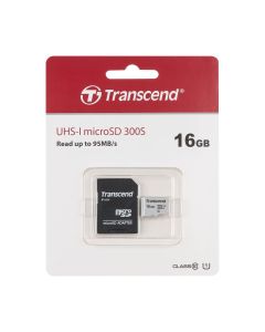 Карта памяти MicroSD Transcend 300S 16Gb Class 10 + адаптер UHS-1 U1