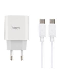 Зарядний пристрій Hoco C80A Plus PD 20W/QC3.0 + кабель Type-C to Type-C Білий (White)