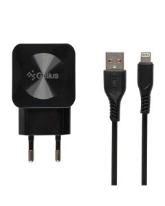 Зарядний пристрій Gelius Ultra Prime GU-HC02 (2 USB) 2.1A + кабель Lightning Чорний (Black)