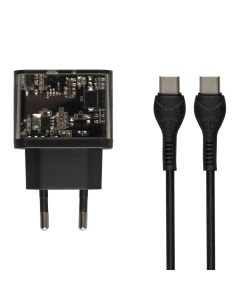 Зарядний пристрій Hoco N34 Dazzling PD-QC3.0 20W + кабель Type-C to Type-C Чорний (Black)