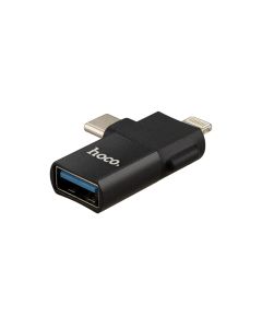 OTG перехідник Hoco UA17 iP male to USB female two-in-one Чорний (Black)