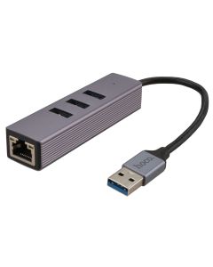 USB хаб Hoco HB34 Easy Link Gigabit Ethernet adapter (USB to 3 USB3.0 + RJ45) Сірий (Grey)