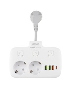 Мережевий фільтр LDNIO SE2435 2 розетки 1PD/1QC/2 auto ID Білий (White)