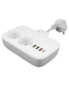 Сетевой фильтр LDNIO SE2435 2 розетки 1PD/1QC/2 auto ID Белый (White)