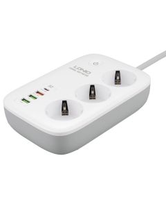 Мережевий фільтр LDNIO SEW3452 3 розетки + 3 USB + 1 Type-C Білий (White)