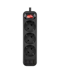 Мережевий фільтр Hoco NS2 3 розетки + 3 USB 1.8м Чорний (Black)