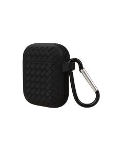 Чехол для наушников AirPods 1/2 с тканевым узором Черный (Black)