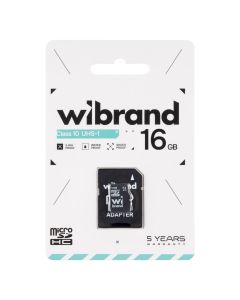 Карта памяти MicroSD Wibrand 16 Гб + адаптер Class 10 UHS-1