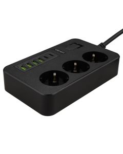 Мережевий фільтр Veron SC12 (4 USB + 2 USB-C + 3 AC) Чорний (Black)