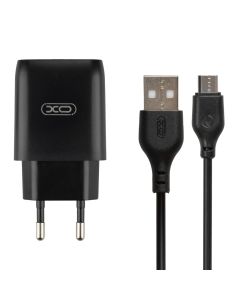 Зарядний пристрій XO L57 (2USB) 2.4A + кабель Micro-USB Чорний (Black)