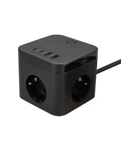 Мережевий фільтр Baseus PowerCombo Cube Power Strip (3 AC + 2 USB + 2 USB-C) 30W 1.5м Чорний (Black)