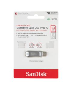 USB флеш SanDisk Ultra Dual Luxe Type-C (USB 3.2/Gen 1) 64 ГБ Серебристая (металлическая)