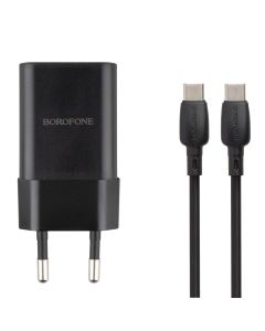 Зарядний пристрій Borofone BN14 PD 30W (1USB + 1USB-C) + кабель Type-C to Type-C Чорна (Black)