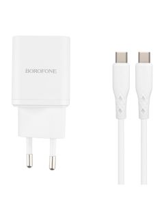 Зарядний пристрій Borofone BN7 (1USB + 1USB-C) 20W+ кабель Type-C to Type-C Білий (White)