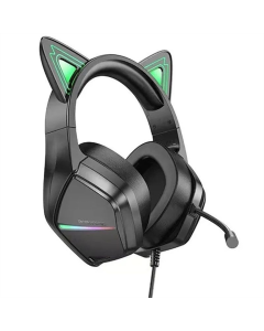 Наушники накладные Borofone BO106 Cute cat светящиеся для игр Черные (Black)