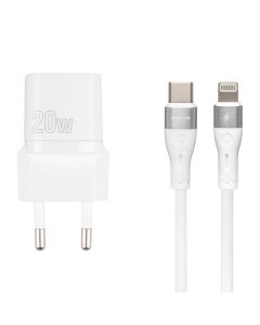 Зарядное устройство Proove Silicone Power PD 20W+ кабель Type-C to Lightning Белый (White)