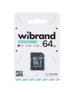 Карта пам'яті MicroSD Wibrand 64 Gb Class 10 UHS-1 + адаптер