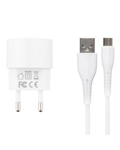 Зарядний пристрій Usams T20 (2 USB) 2.1A + кабель Micro-USB Білий (White)