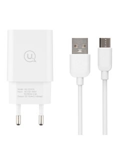 Зарядний пристрій Usams T21 (USB) 2.1A + кабель Micro-USB Білий (White)