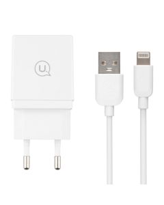 Зарядний пристрій Usams CC090 (2 USB) 2.1A + кабель Lightning Білий (White)