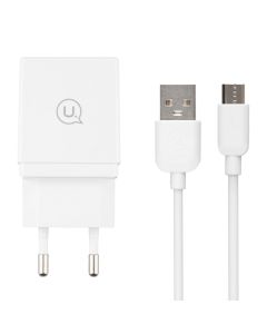Зарядний пристрій Usams СС090 (2 USB) 2.1A + кабель Micro-USB Білий (White)