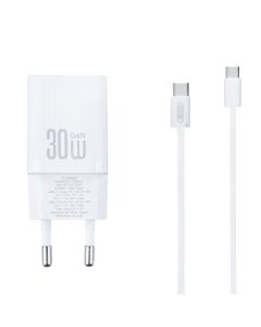 Зарядний пристрій XO L149 (USB + USB-C) 30W+ кабель Type-C to Type-C Білий (White)