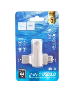 USB Флеш 64Гб Hoco UD10 2в1 (USB 3.0/Type-C) Серебристая (Silver)