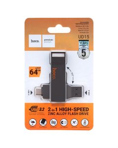 USB Флеш 64Гб Hoco UD15 2в1 (USB 3.2/Type-C) Серая (Grey)