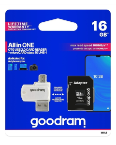 Карта пам`ятi MicroSDHC Goodram 16Gb UHS-I Class 10 + адаптер + OTG Card reader