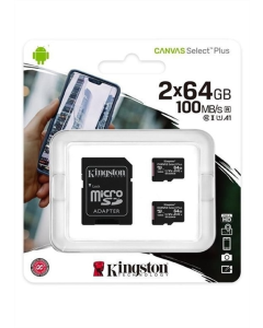 Карта пам`яті MicroSDXC Kingston Canvas Select Plus 2x64Gb UHS-I Class 10 R100MB/s + адаптер
