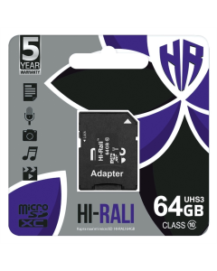 Карта пам`ятi MicroSDXC Hi-Rali 64Gb UHS-I/U3 Class 10 + адаптер