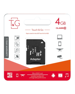 Карта памяти MicroSDHC T&G 4Gb Class 10 + адаптер