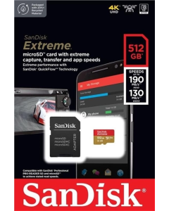 Карта пам`ятi MicroSD SanDisk Extreme 512Gb C10 UHS-I V30 U3 R190/W130MB/s + адаптер
