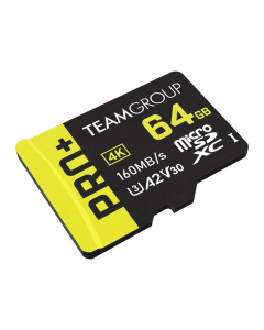 Карта пам`ятi MicroSD Team Pro+ 64Gb UHS-I/U3 Class 10 R160/W55MB/s + адаптер