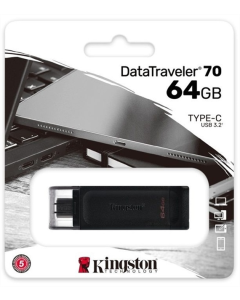 USB Флеш 64Gb Type-C Kingston DataTraveler 70 (USB 3.2) Чорна (Black)