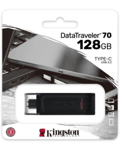 USB Флеш 128Gb Type-C Kingston DataTraveler 70 (USB 3.2) Чорна (Black)