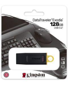 USB флеш-накопитель 128 Гб Kingston DataTraveler Exodia (USB 3.2) Черный (Черно-желтый)